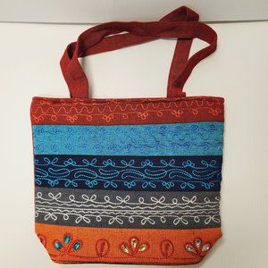 New Boho Handmade Woven Cotton Purse BAG Red Embroidered w/ Sequins
